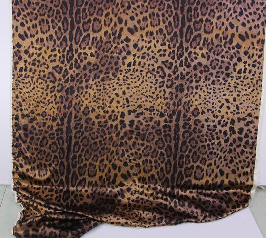 ON SALE, 19mm Wide silk stretch satin fabric with leopard style, printed leopard fabric, silk stretch satin fabric, by the yard