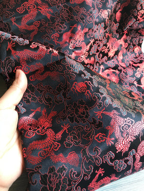 Black color brocade fabric with Chinese Loong pattern, jacquard fabric, by the yard