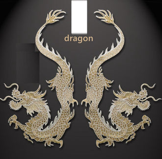 2 Color Golden/white color Embroidered Dragon Patch, Dragon Applique, Jeans Decor, Cosplay Dress Decor, hand sewing