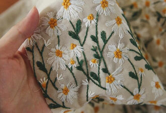 Wholesale, 6 Color Daisy fabric, Cotton linen fabric, Embroidered daisy fabric, Curtains fabric, Tablecloth fabric, Ramie fabric,