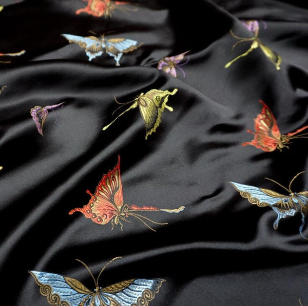 Black color brocade fabric, jacquard fabric, butterfly style fabric,