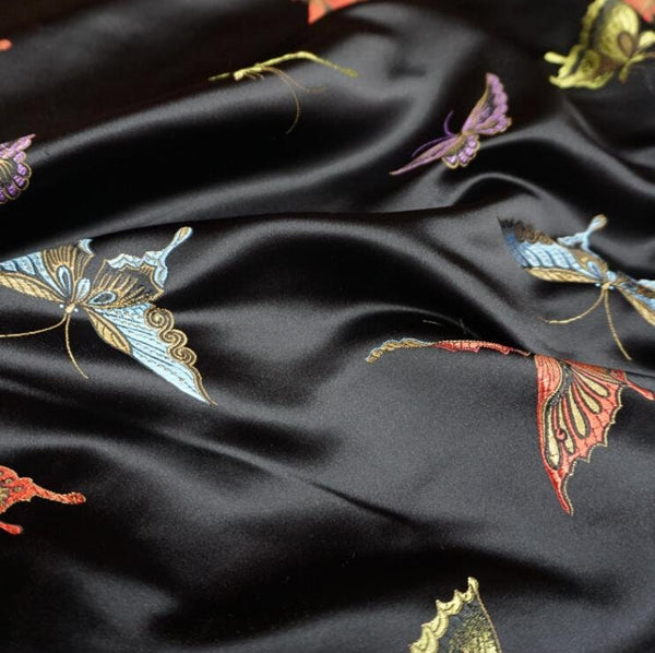 Black color brocade fabric, jacquard fabric, butterfly style fabric,