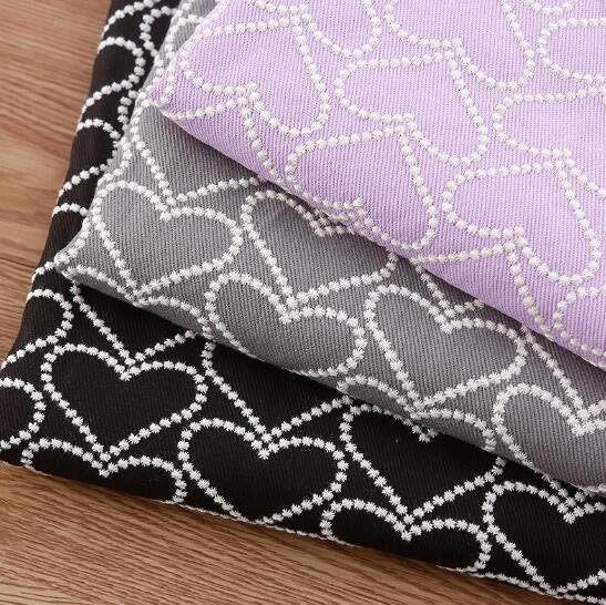 3 Color thicken cottonf abric, black/grey/purple clor fabric, embroidered heart style fabirc, by the yard