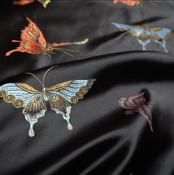 Black color brocade fabric, jacquard fabric, butterfly style fabric,