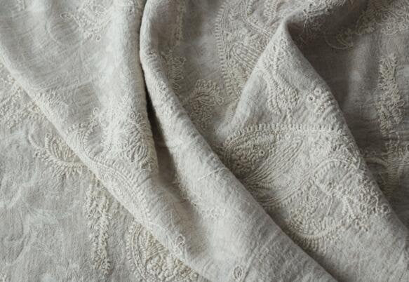 Thicken fabric, linen color cotton linen fabric, Autumn and Winter cotton linen fabric, embroidered cotton linen fabric, by the yard