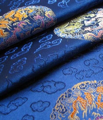 Blue color brocade fabric, dragon jacquard brocade fabric, by the yard