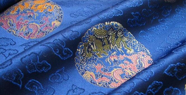 Blue color brocade fabric, dragon jacquard brocade fabric, by the yard