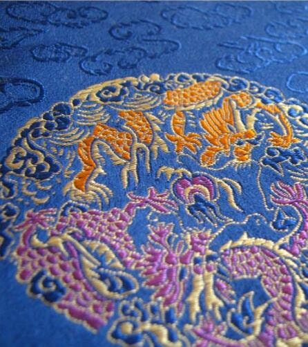 Blue color brocade fabric, dragon jacquard brocade fabric, by the yard