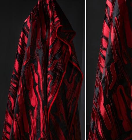 Red and black color jcquard fabric, 3D jacquard fabric, texture fabric, designer fabric, by the yard