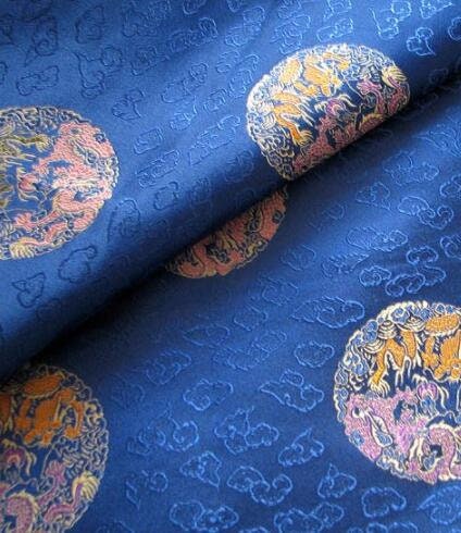 Blue color brocade fabric, dragon jacquard brocade fabric, by the yard