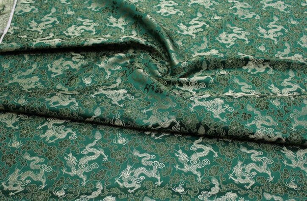 Green color dragon style brocade fabric, jacquard brocade fabric, by the yard