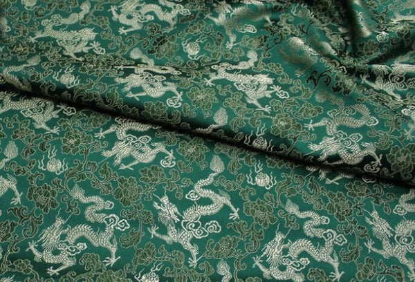 Green color dragon style brocade fabric, jacquard brocade fabric, by the yard