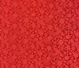 Red color brocade fabric with phoenix pattern, jacquard fabric, by the yard