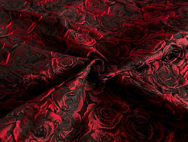 ON SALE, Black color jacquard fabric with red rose style, fashion  jacquard fabric, fabric by the yard