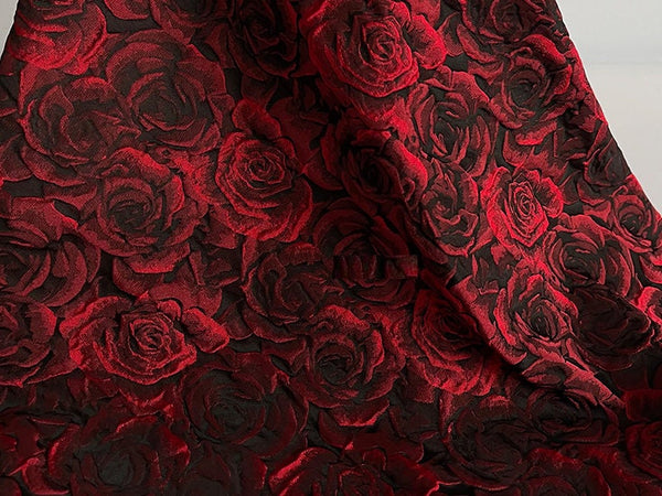 ON SALE, Black color jacquard fabric with red rose style, fashion  jacquard fabric, fabric by the yard