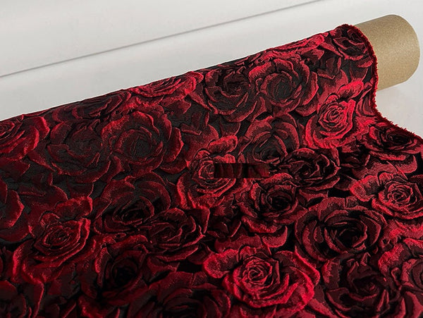 ON SALE, Black color jacquard fabric with red rose style, fashion  jacquard fabric, fabric by the yard