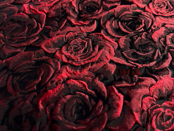 ON SALE, Black color jacquard fabric with red rose style, fashion  jacquard fabric, fabric by the yard