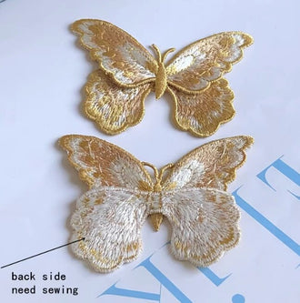 High quality double-layer 3D butterfly golden embroidery fabric patch dress Hanfu decorative patch hand sewing on