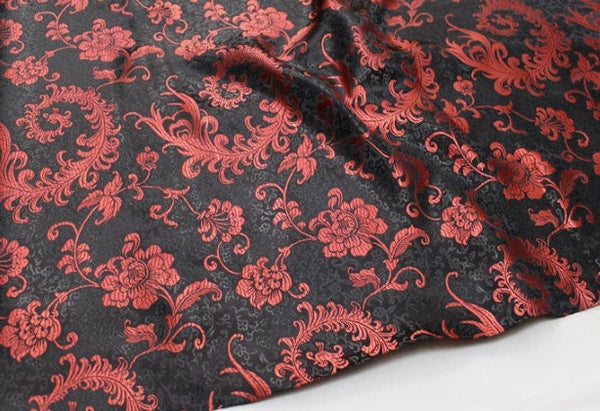 Black/Red  Color Brocade Fabric, Flower Style Jacquard Fabric, Tang-suit Dress Fabric, by the yard