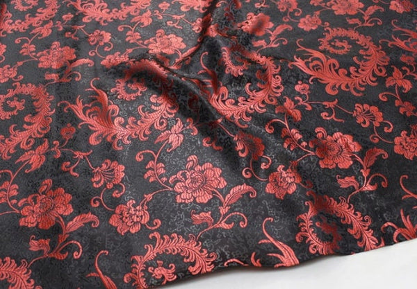 Black/Red  Color Brocade Fabric, Flower Style Jacquard Fabric, Tang-suit Dress Fabric, by the yard