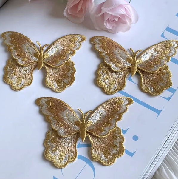 High quality double-layer 3D butterfly golden embroidery fabric patch dress Hanfu decorative patch hand sewing on