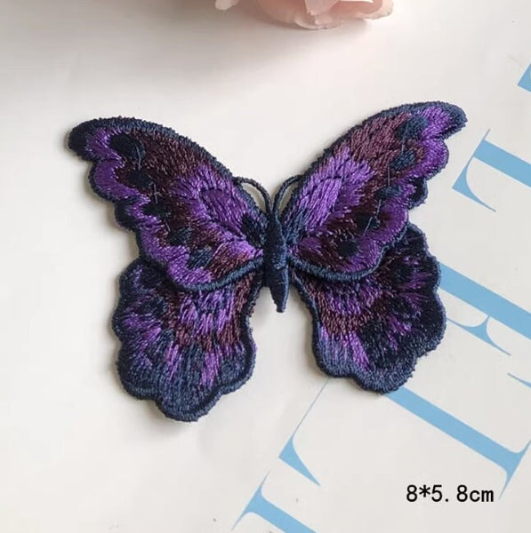 High quality double-layer 3D butterfly green/purple color embroidery fabric patch dress Hanfu decorative patch hand sewing on