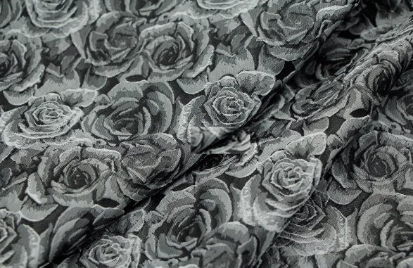 20%OFF-Fashion jacuqard fabric, black grey rose style jacquard fabric, wedding fabric, by the yard