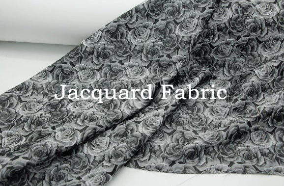 20%OFF-Fashion jacuqard fabric, black grey rose style jacquard fabric, wedding fabric, by the yard