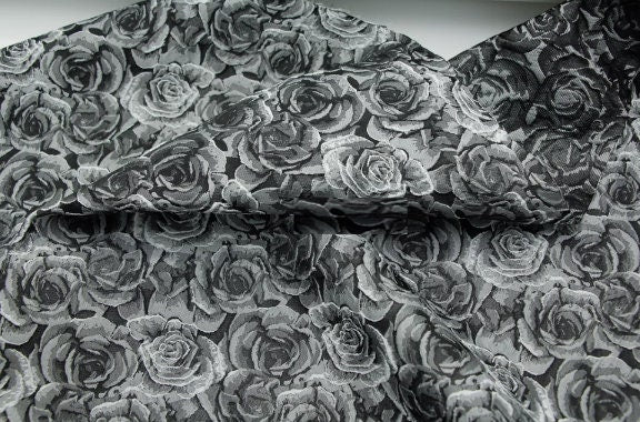 20%OFF-Fashion jacuqard fabric, black grey rose style jacquard fabric, wedding fabric, by the yard