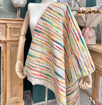 Vintage Colorful Thread Embroidery Vertical Stripe Thin Wool Fabric Embroidered Fabric Jacket Coat Handmade Designer Fabric