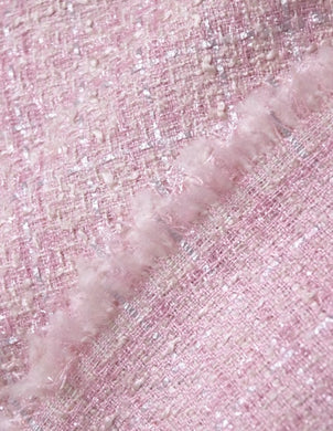 Pink white color fabric, woven tweed fabric, Autumn fabric, by the yard