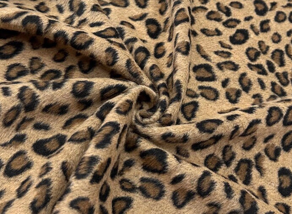 Brown yellow leopard print, smooth wool blend, woolen fabric, coat, cape fabric