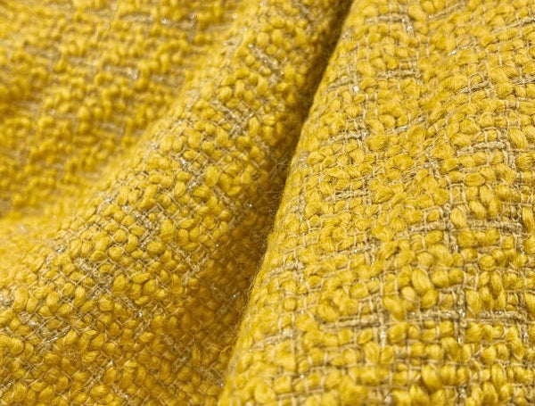 Mustard yellow pure wool fabric, bright woven tweed fabric, Autumn fabric, by the yard