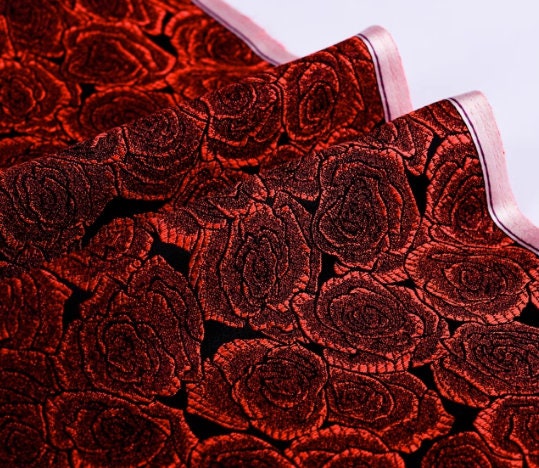 Black red color brocade fabric with rose pattern, jacquard fabric, cosplay dress fabric, by the yard