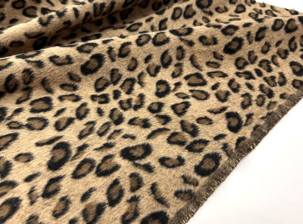 Brown yellow leopard print, smooth wool blend, woolen fabric, coat, cape fabric