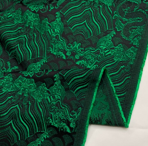 ON SALE, Dragon scale jacquard suit fabric, dyed black green suit dress, qipao fabric Fabric by the yard