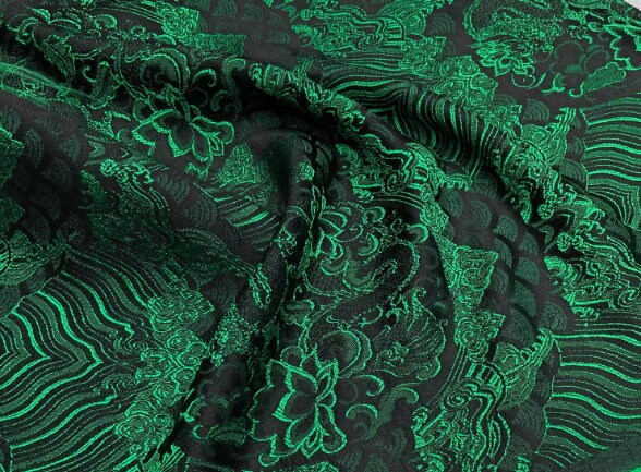 ON SALE, Dragon scale jacquard suit fabric, dyed black green suit dress, qipao fabric Fabric by the yard