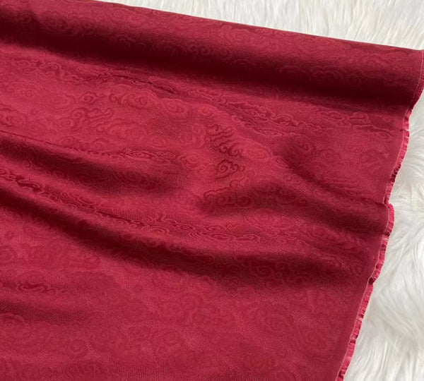 Auspicious Cloud Pattern Dark Red Jacquard Silk Fabric Chinese Cheongsam Clothing Silk Fabric