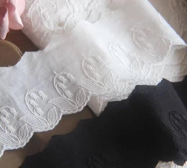 SALE, off-white /black color lace trim, cotton lace Trim, DIY Dress lace Trim, Wedding accessories by the yard - 2.36" wide 2 yards long