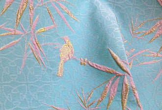 4 Color Embossed Bamboo Leaf Bird Jacquard Fabric, Cosplay Dress Fabric, Wedding Dress Fabric