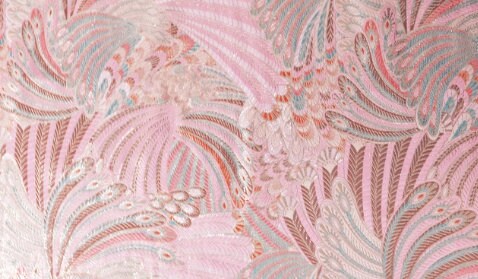 Wide light pink color brocade fabric, feather style jacquard fabric, cosplay dress fabric, by the yard