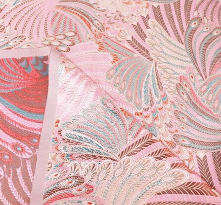 Wide light pink color brocade fabric, feather style jacquard fabric, cosplay dress fabric, by the yard