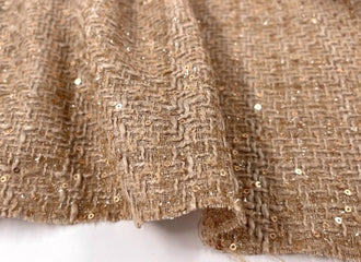 Autumn fabric, camel color sequin embroidered woven fabric, woven tweed fabric, by the yard