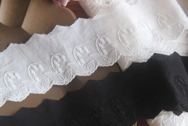 SALE, off-white /black color lace trim, cotton lace Trim, DIY Dress lace Trim, Wedding accessories by the yard - 2.36" wide 2 yards long