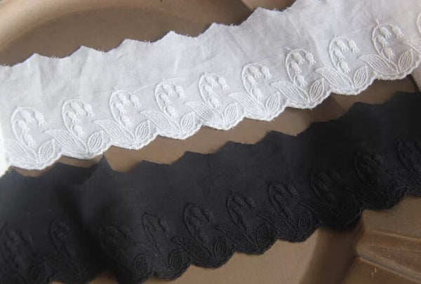 SALE, off-white /black color lace trim, cotton lace Trim, DIY Dress lace Trim, Wedding accessories by the yard - 2.36" wide 2 yards long