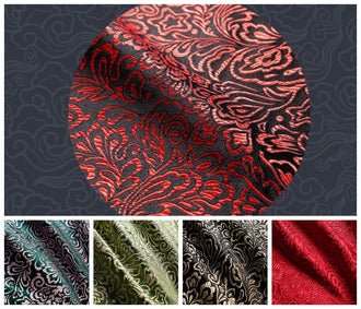 5 Color Brocade fabric, Black red/dark green/black gold color flower pattern brocade fabric, jacquard fabric, by the yard