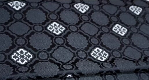 Black and white color brocade fabric, Baoxiang flower pattern jacquard brocade fabric, Chinese style satin fabric