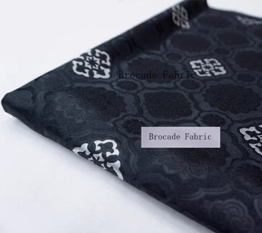 Black and white color brocade fabric, Baoxiang flower pattern jacquard brocade fabric, Chinese style satin fabric