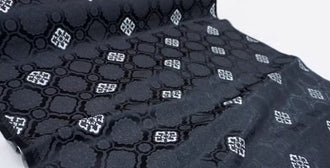 Black color brocade fabric with white pattern, black color jacquard fabric, fabric by the yard