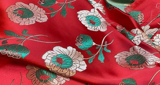 Red color brocade fabric with lotus pattern, jacquard brocade fabric, by the yard